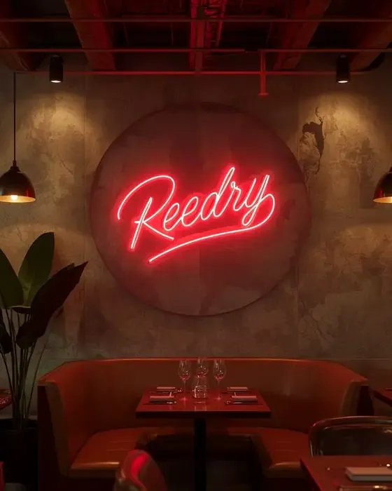 Logo en néon LED personnalisé posé en décoration intérieure dans un restaurant