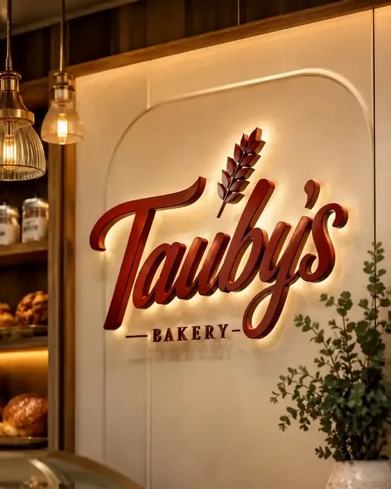 Logo en néon LED personnalisé posé en décoration intérieure dans une boulangerie
